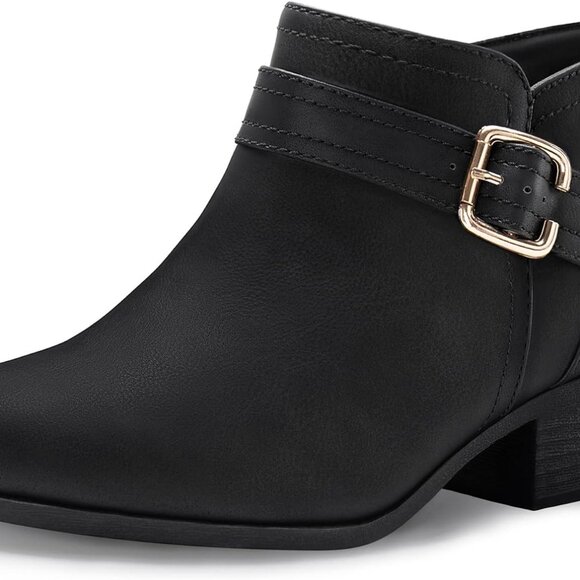Women's Chunky Low Heel Ankle Boots - Classic Style with Side Zipper in Black, S - Picture 1 of 7